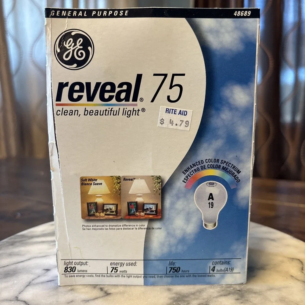 GE Reveal 75 Watt Light Bulbs Pack Of 4 Bulbs New In Box